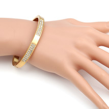 Gold Tone Hinged Bangle Bracelet With Swarovski Style Crystals - £22.13 GBP