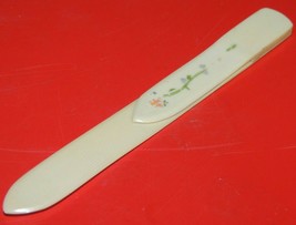 Antique French Ivory Celluloid Letter Opener / Bookmark 4.5&quot; floral hand painted - £12.10 GBP