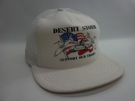 Desert Storm Support Our Troops Hat Vintage White Snapback Trucker Cap - £15.94 GBP