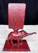 Old Cast Metal Elephant Trunk Up Matchbox Holder Red Detailed 4 3/4 Inch... - $36.14