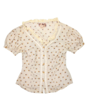 Free People Blouse Womens L Ruffel Babydoll V Neck Button Front Leaf Print Top - £25.55 GBP