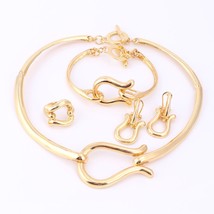 Fashion Jewelry Sets For Women Gold Color Choker Necklace Earrings Bracelets Rin - £26.73 GBP