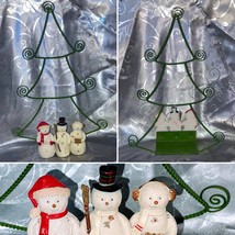 Vintage Christmas Tree Snowmen Napkin Holder Photo Clip Card Picture Holder - £19.54 GBP