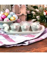 Ceramic White Bunny Tray &amp; Dishes/Cups Set Easter Decor Cottagecore Farm... - $16.83