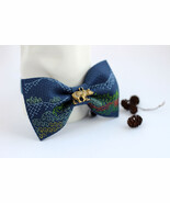 Embroidered Blue Bow Tie, Cross Stitch Mountain Design - $26.00