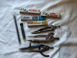 Vintage Lot Of Assorted Pencils Erasers Lead And Writing Compasses Scripto - $15.00