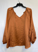 MSRP $69 Nine West V-Neck Bow Back Blouse Brown Size Large - £11.07 GBP