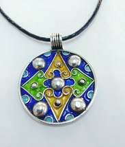 Enamel Necklace Berber Silver Pendant Moroccan Handmade African Jewelry Vintage - $64.35