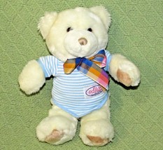 Gund Lil Precious Teddy Bear 9&quot; Ivory Blue Striped Pajamas Plaid Bow Plush Baby - £17.77 GBP