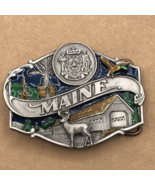 Vintage 1986 Siskiyou State Of Maine Enameled Belt Buckle 0-55 Covered B... - $726.01 MXN