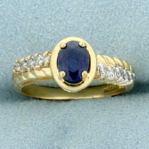 Sapphire and Diamond Ring in 10K Yellow Gold - £349.27 GBP