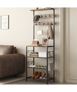 Homefort Shoe And Coat Rack, 5-Tier, Freestanding Hall Tree, In Rustic B... - $90.94