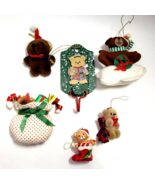 Teddy Bears Assorted Lot of 6 Christmas Ornaments plush ceramic wood Vin... - £11.01 GBP