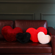 Heart Pillows 4 Pieces, Cute Faux Rabbit Fur Room Decorative Throw Pillow Soft F - £38.98 GBP