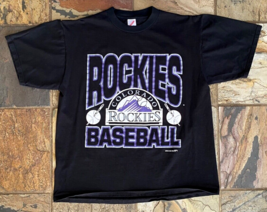 1993 Colorado Rockies T Shirt-Jerzees-MLB Baseball Tee-Black-XL-Big Print - £32.97 GBP