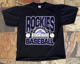 1993 Colorado Rockies T Shirt-Jerzees-MLB Baseball Tee-Black-XL-Big Print - £33.09 GBP