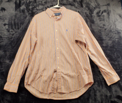 Ralph Lauren Shirt Mens Large Orange Blue Strips Cotton Collared Button Down EUC - £16.15 GBP