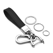 INFIPAR Multifunctional Car and Home Keychain Black Genuine Leather Key Chain a - $18.80