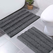 Grey Bathroom Rug Sets, Extra Thick Bath Rugs For Bathroom, Anti-Slip Soft Plush - £31.92 GBP