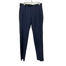 Hugo Boss Mens Dress Pants Dark Blue Pockets Mid Rise Zip Pleated 32x33 New - $79.15