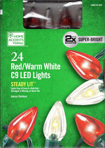 HOME ACCENTS HOLIDAY 1009 514 203 24CT RED/WARM WHITE LED C9 15&#39; - NEW! - £13.47 GBP