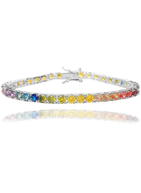 ADIRFINE 925 Sterling Silver Gold Plated Round Multi Colored CZ Tennis Bracelet - £115.37 GBP