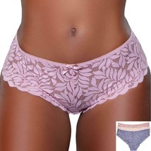 Stretch Lace Hipster Panty Lined Crotch 3 Color Pack Baby Pink Gray Mauv... - £14.34 GBP