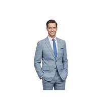 Mens Suit RENOIR English Plaid Window Pane Stretch Slim Fit Comfort 293-3 Blue image 10
