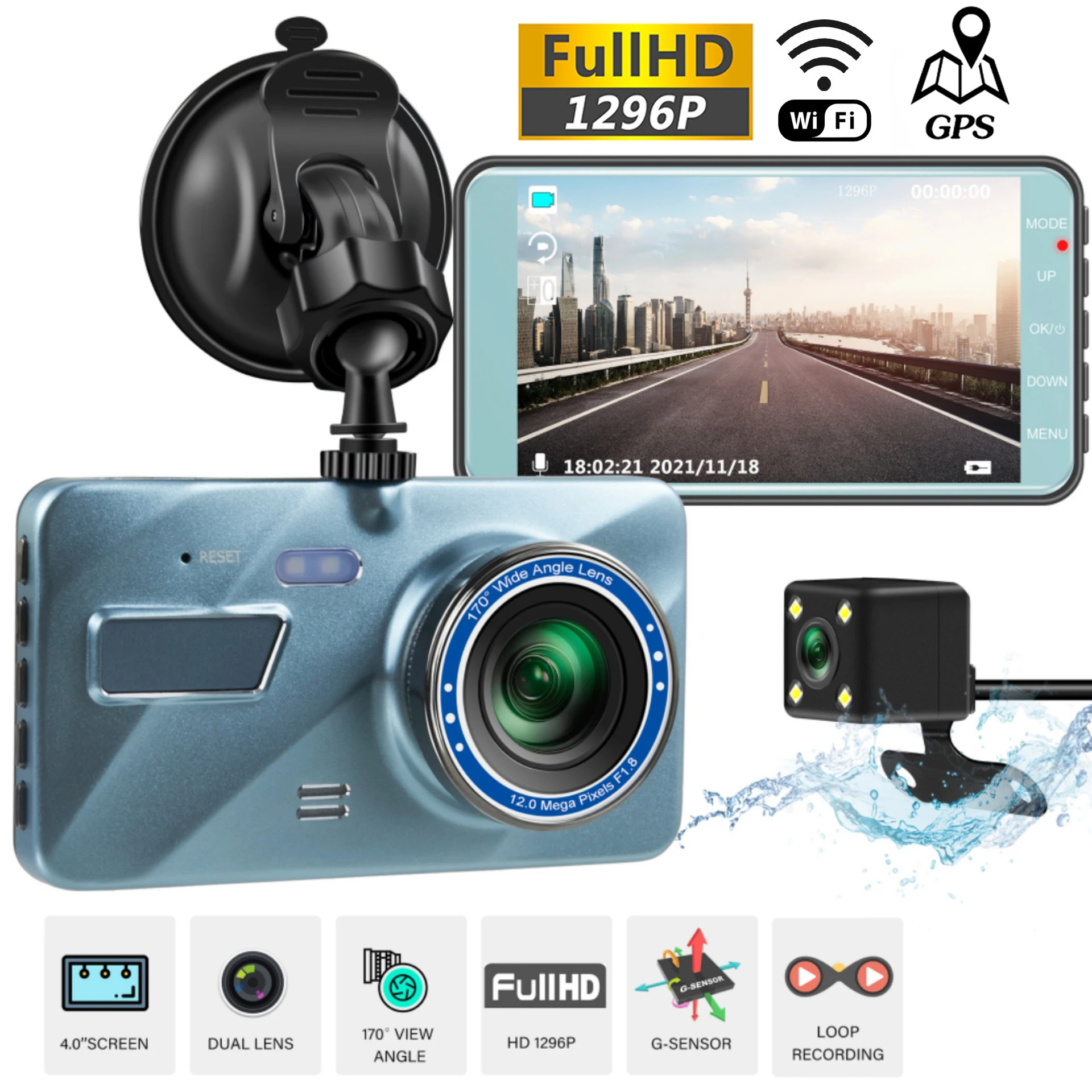 Dash Cam WiFi GPS Car DVR HD 1080P Vehicle Camera Rearview Drive Video Recorder - £29.56 GBP+