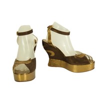 Terry De Havilland Margaux Mid Brown Bronze Python Wedges Platform Sanda... - $197.01