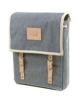 Women&#39;s Leather and Canvas Backpack, Blue and Stripes by Modernaked - £55.91 GBP