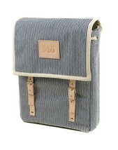 Women&#39;s Leather and Canvas Backpack, Blue and Stripes by Modernaked - $69.95