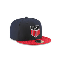 New USA US Soccer New Era 59Fifty Checked Navy Red Fitted Size 7 Hat Cap - $24.36