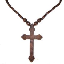 LARGE 5 IN DARK BROWN WOODEN CROSS NECKLACE  car mirror decoration WOOD ... - $6.60
