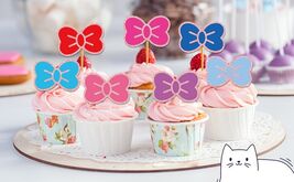 Hokinaa Kawaii Bow Cupcake Toppers 24 Pcs Cute Kitten Multi Colors - $9.85