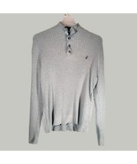 Nautica Mens Sweater XL Sweatsh Quarter Zip Mockneck Buttons Gray Long S... - $15.79