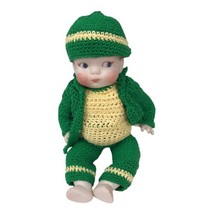 Antique Reproduction All Bisque Doll 1976 Dressed Green Crochet Outfit Boy 8&quot; - £16.22 GBP