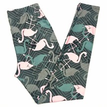 Buttery Soft Pink Flamingo Chevron Leggings OS Fitting Jean Size 0-14 - £11.18 GBP
