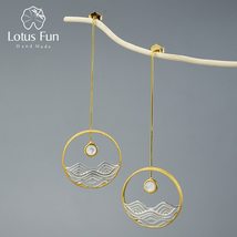 Lotus Fun The Moonlight Design Dangle Earrings Real 925 Sterling Silver Creative - £37.70 GBP