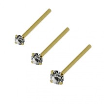1.5-2.5mm Four Claw Round Crystal 9K Yellow Gold 10mm Straight Nose Stud 22G - £32.27 GBP+
