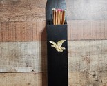 Vintage Wood Fireplace Matches Wall Container Holder Black With Gold Eagle - $14.89