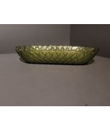 Indiana Glass Green Glass Basket Weave Vintage Oval Bowl - $14.03