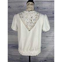 I.N. San Francisco Scoop Tie Neck Top Women M Lace Floral Back White Smock Waist - £12.51 GBP