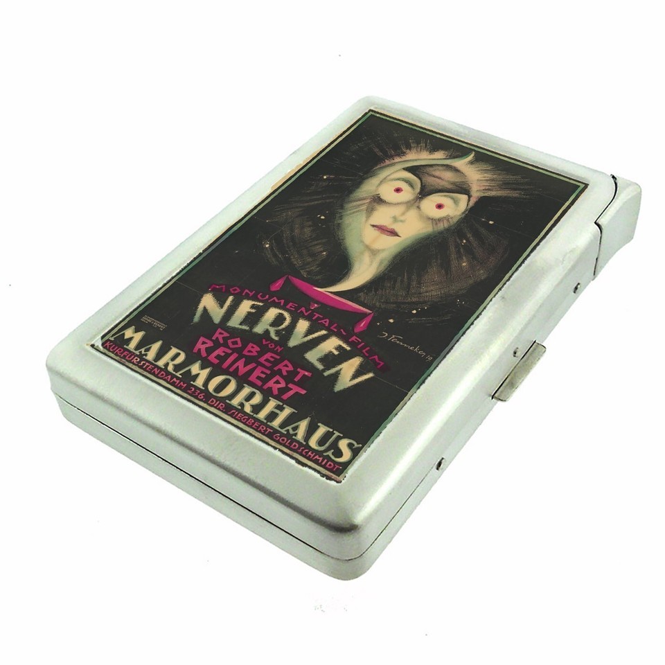 VNTG Expressionist Cinema Film 2 Cigarette Case w/Built in Lighter Metal... - $19.75
