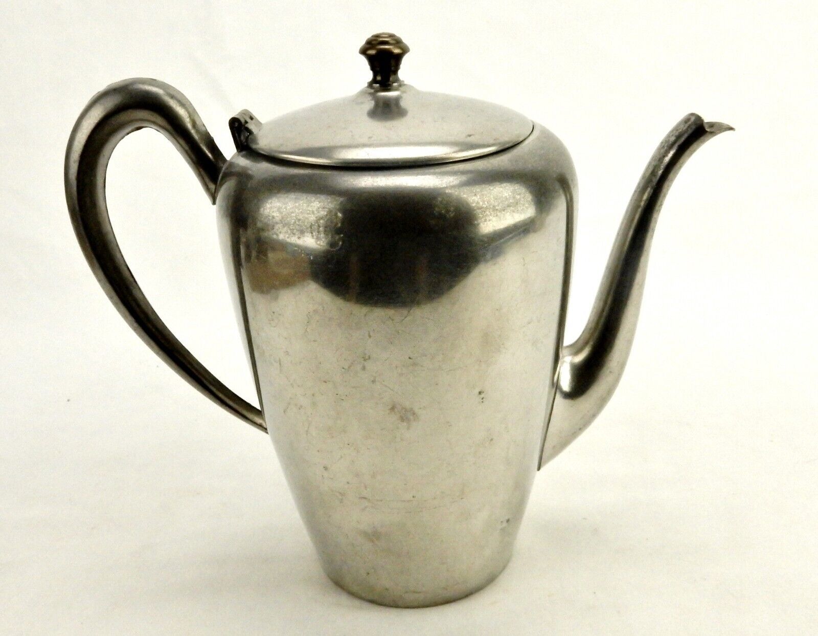 Polished Genuine Pewter Teapot, Hinged Lid, Swan Neck Spout, Ear Handle,... - $14.65