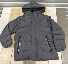 Swiss Tech Puffer Jacket Coat Hood Boys Size M 8 Black Grey Fleece Lined FauxFur - £19.30 GBP
