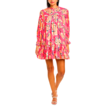 GARRIE B Ruffle Mini Dress Long Sleeve Floral Pink Orange Pockets Lined  - £69.58 GBP