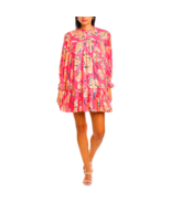GARRIE B Ruffle Mini Dress Long Sleeve Floral Pink Orange Pockets Lined  - £68.45 GBP