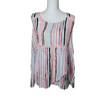 Weekend Suzanne Betro Sleeveless Shirt Striped Womens XL Ruffle Layers Pink - £14.01 GBP