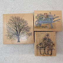 PSX Large Bare Tree Stamps Happen Art Impressions Flowers Wheel Barrow O... - $16.08